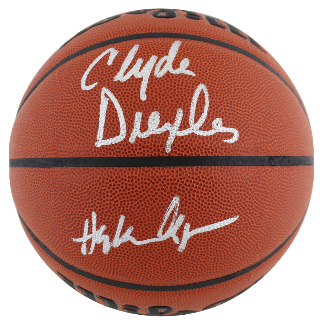 Hakeem Olajuwon Clyde Drexler Signed Wilson Basketball BAS Authenticated (1 of 3)