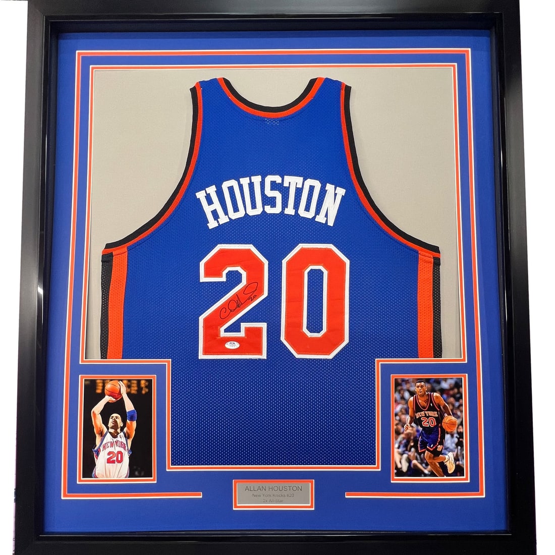 Framed Allan Houston Autographed New York Knicks Jersey PSA/DNA COA 33x42 (1 of 2)