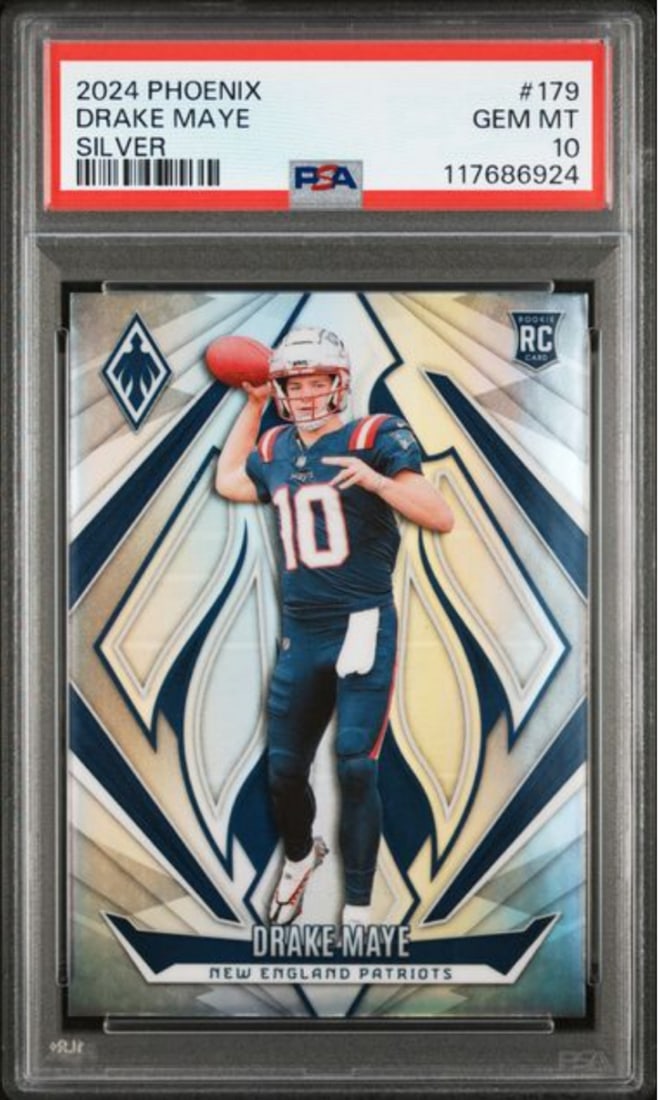 2024 Panini Phoenix Drake Maye #179 Silver Rookie Football Card PSA 10 (1 of 2)