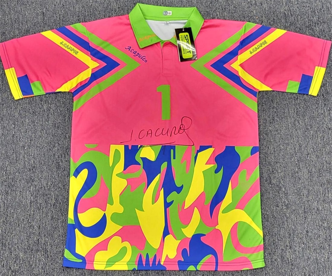 Jorge Campos Acapulco Team Mexico Signed Jersey Beckett BAS: Jorge Campos Acapulco Team Mexico Signed Jersey Beckett BAS This original Acapulco Team Mexico jersey features the signature of renowned soccer player Jorge Campos, authenticated by Beckett Authentica