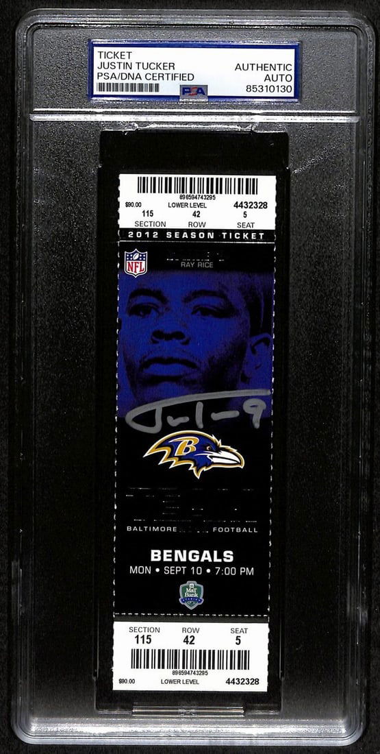 Justin Tucker Signed 2012 Full Ticket Ravens Bengals PSA/DNA (1 of 2)