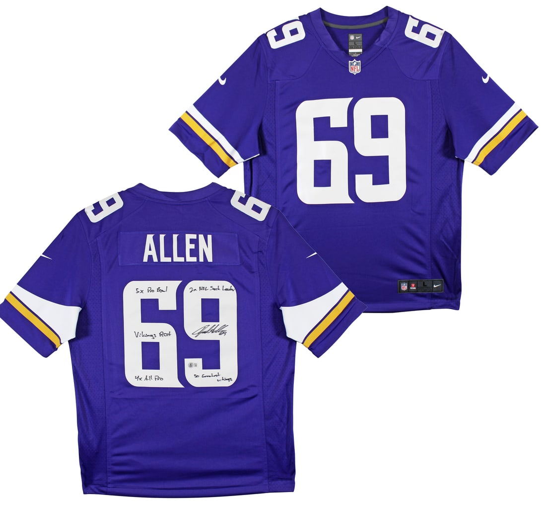 Jared Allen Signed Purple Nike Limited Jersey with 5x Inscriptions BAS Authenticated (1 of 8)