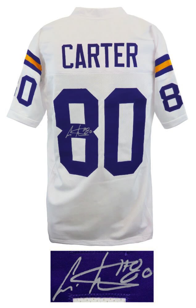 Cris Carter Signed White Throwback Jersey Minnesota Vikings HOF COA (1 of 3)