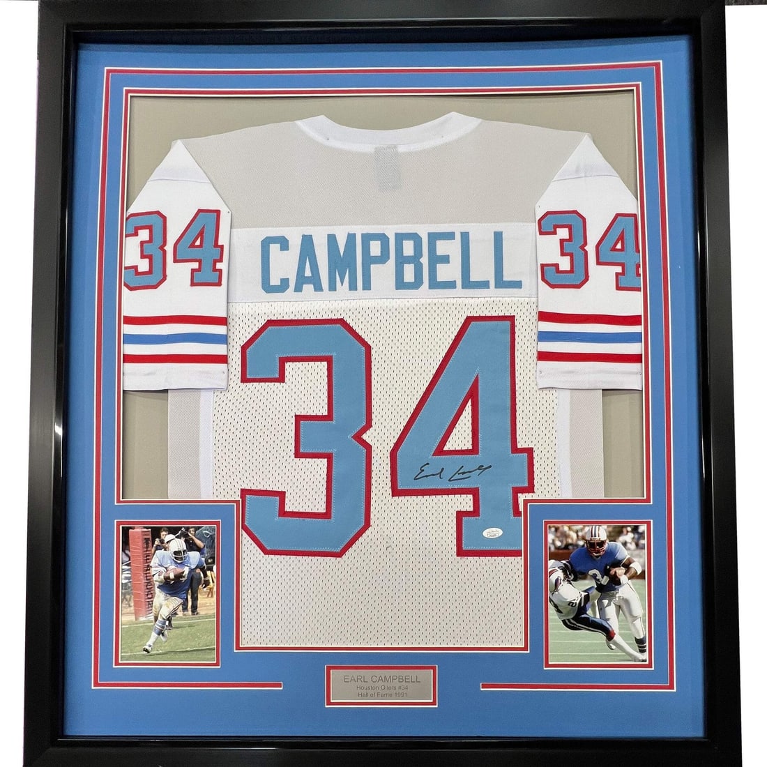 Framed Earl Campbell Signed Jersey with Beckett COA 33x42 (1 of 2)