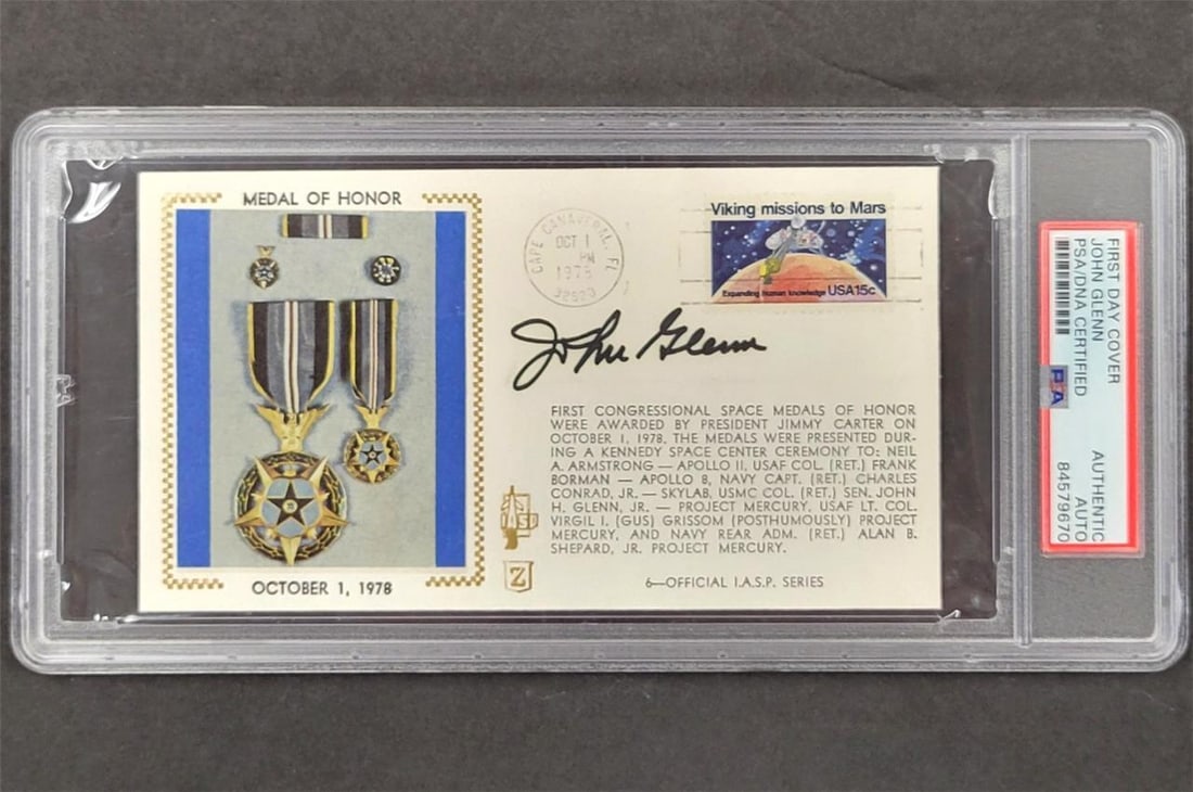 John Glenn Signed 1978 Medal of Honor First Day Cover PSA/DNA (1 of 4)