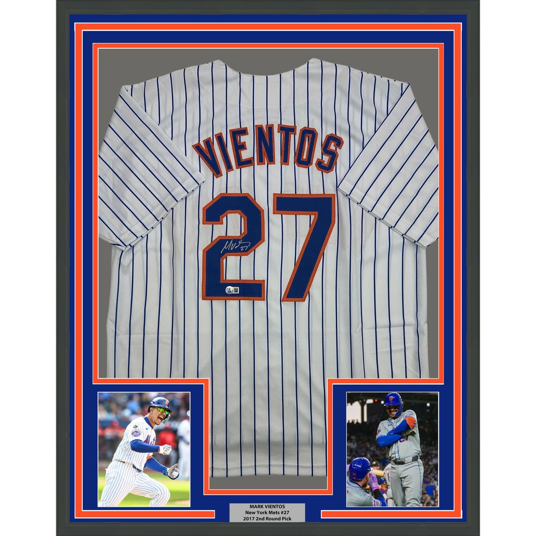 Mark Vientos Signed New York Mets Jersey Framed 35x39 With Beckett COA: Mark Vientos Signed New York Mets Jersey Framed 35x39 With Beckett COA This professionally framed and matted display features a signed Mark Vientos New York Mets jersey, authenticated by Beckett Gradi