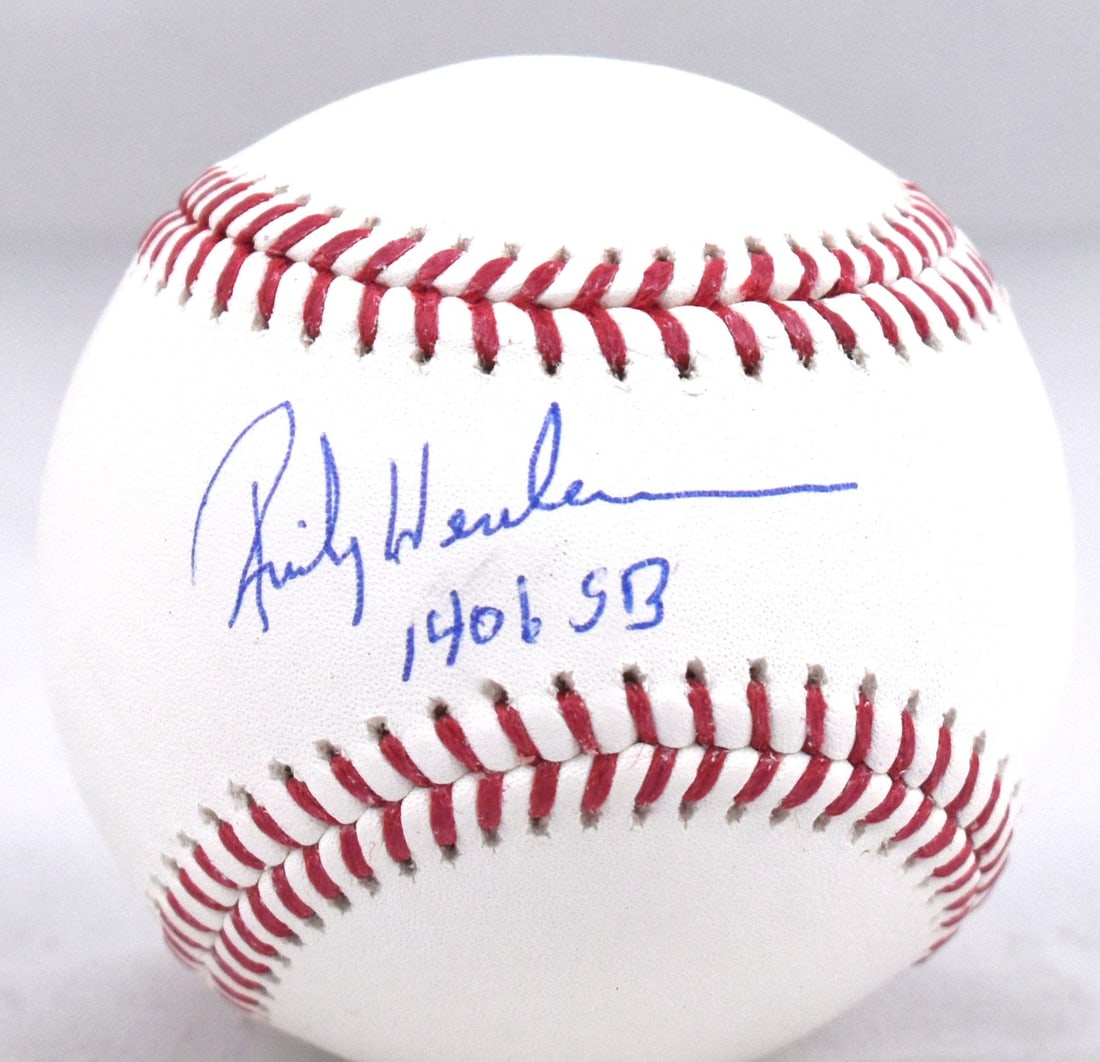 Rickey Henderson Signed Rawlings OML Baseball 1406 SB Beckett Authenticated (1 of 3)