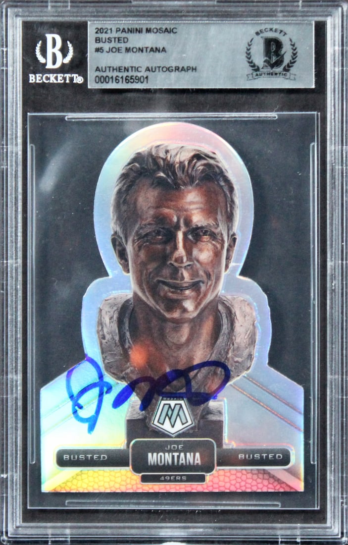 Joe Montana Signed 2021 Panini Mosaic Busted #5 Card Beckett Authenticated (1 of 2)