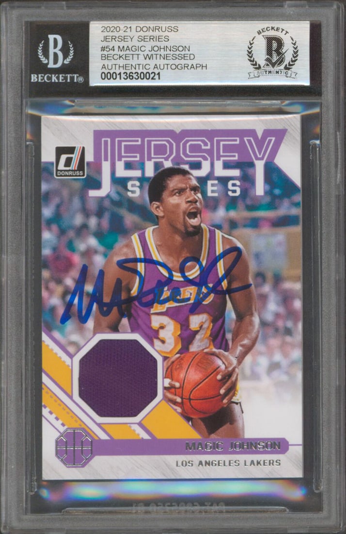 Magic Johnson Signed 2020 Donruss Jersey Series #54 Gem Mint 10 Lakers Card BAS Slabbed (1 of 2)