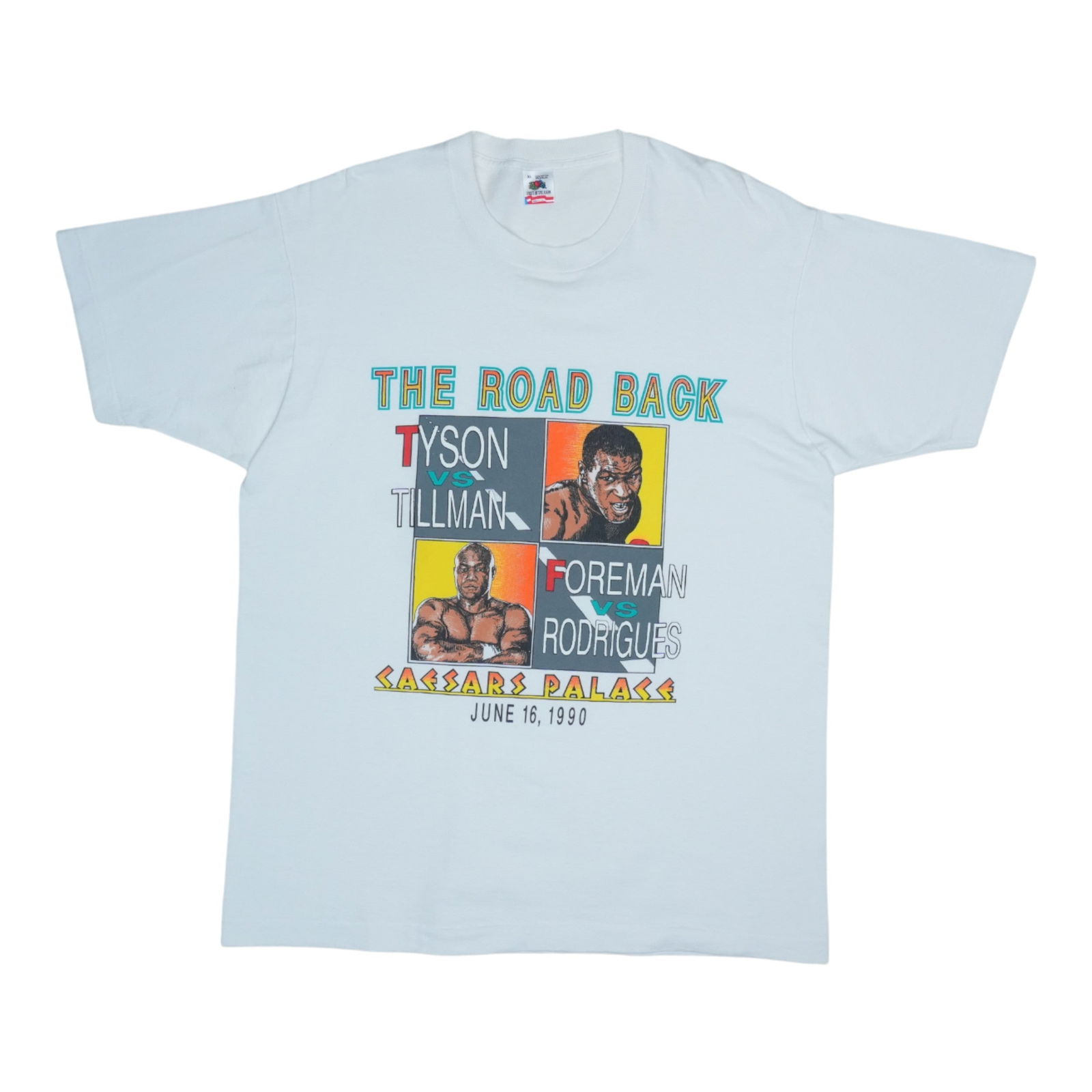 Vintage 1990 Caesars Palace Mike Tyson The Road Back White Event T-Shirt: Vintage 1990 Caesars Palace Mike Tyson The Road Back White Event T-Shirt This is an original vintage 1990 Mike Tyson The Road Back Caesars Palace event shirt. The shirt is a true vintage piece from th