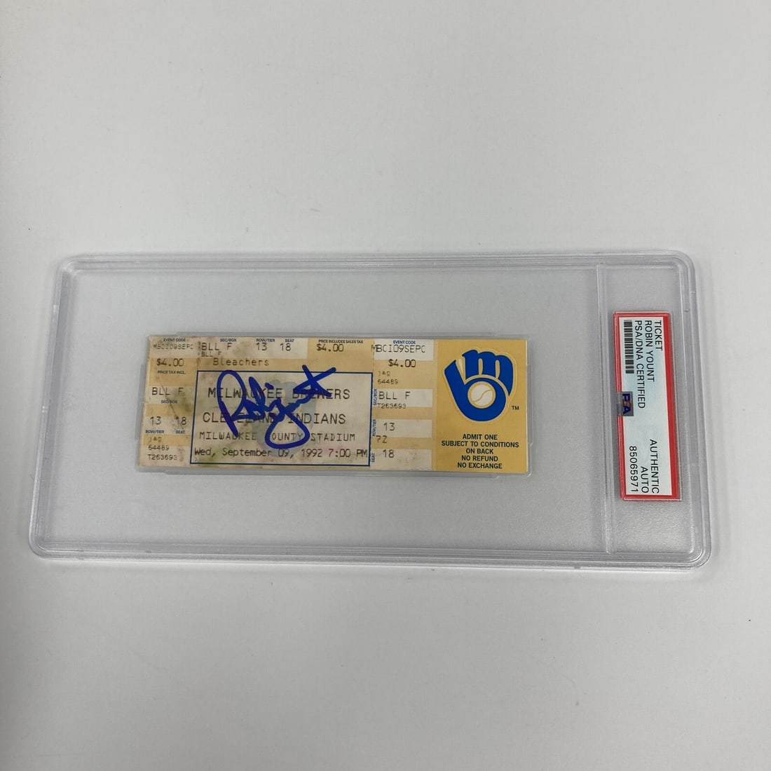 Robin Yount Signed Inscribed 3000 Hit Ticket Stub PSA Authenticated (1 of 4)
