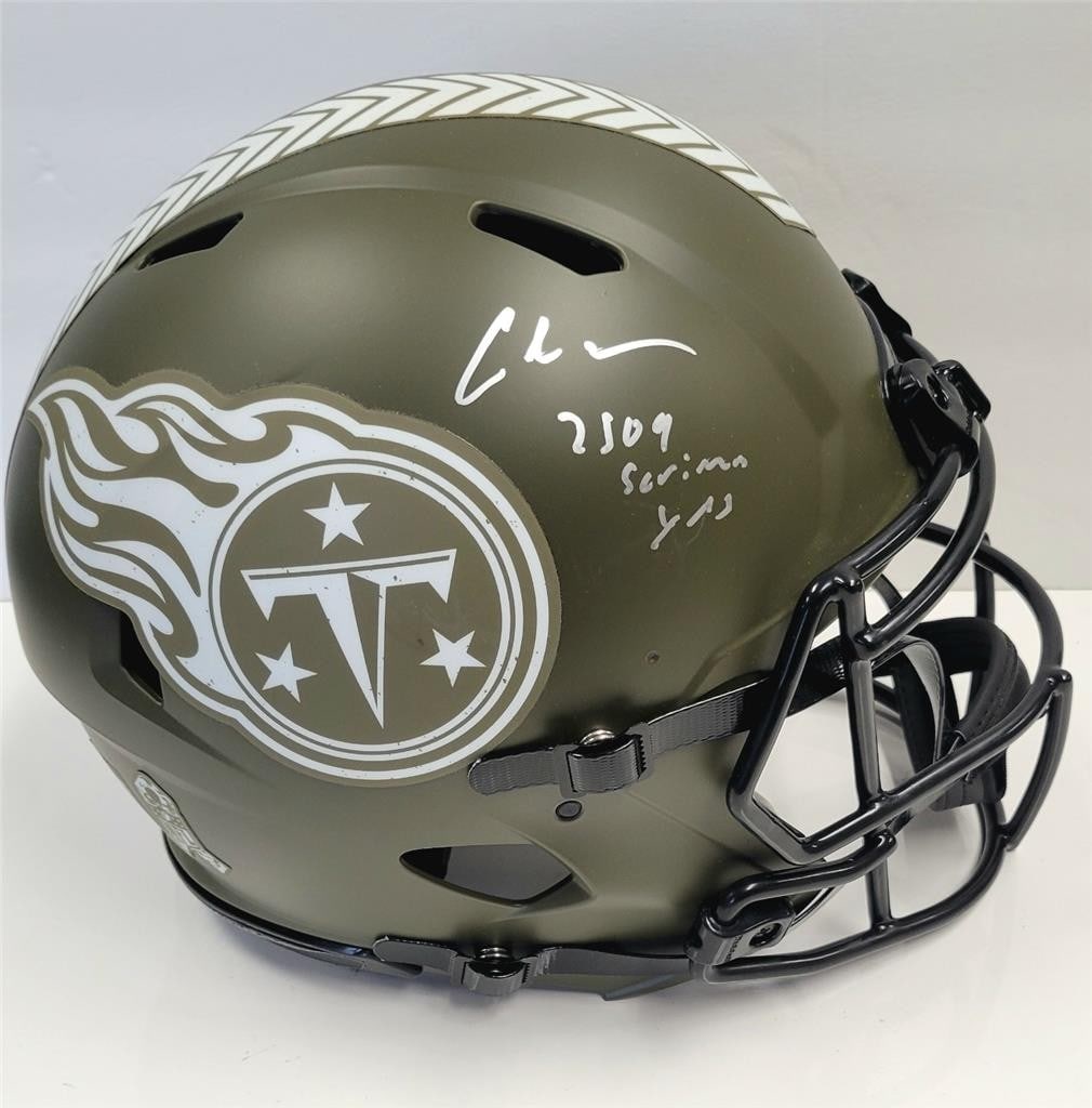Tennessee Titans helmet autographed by Chris Johnson with 2509 scrimmage yards inscription BAS (1 of 5)
