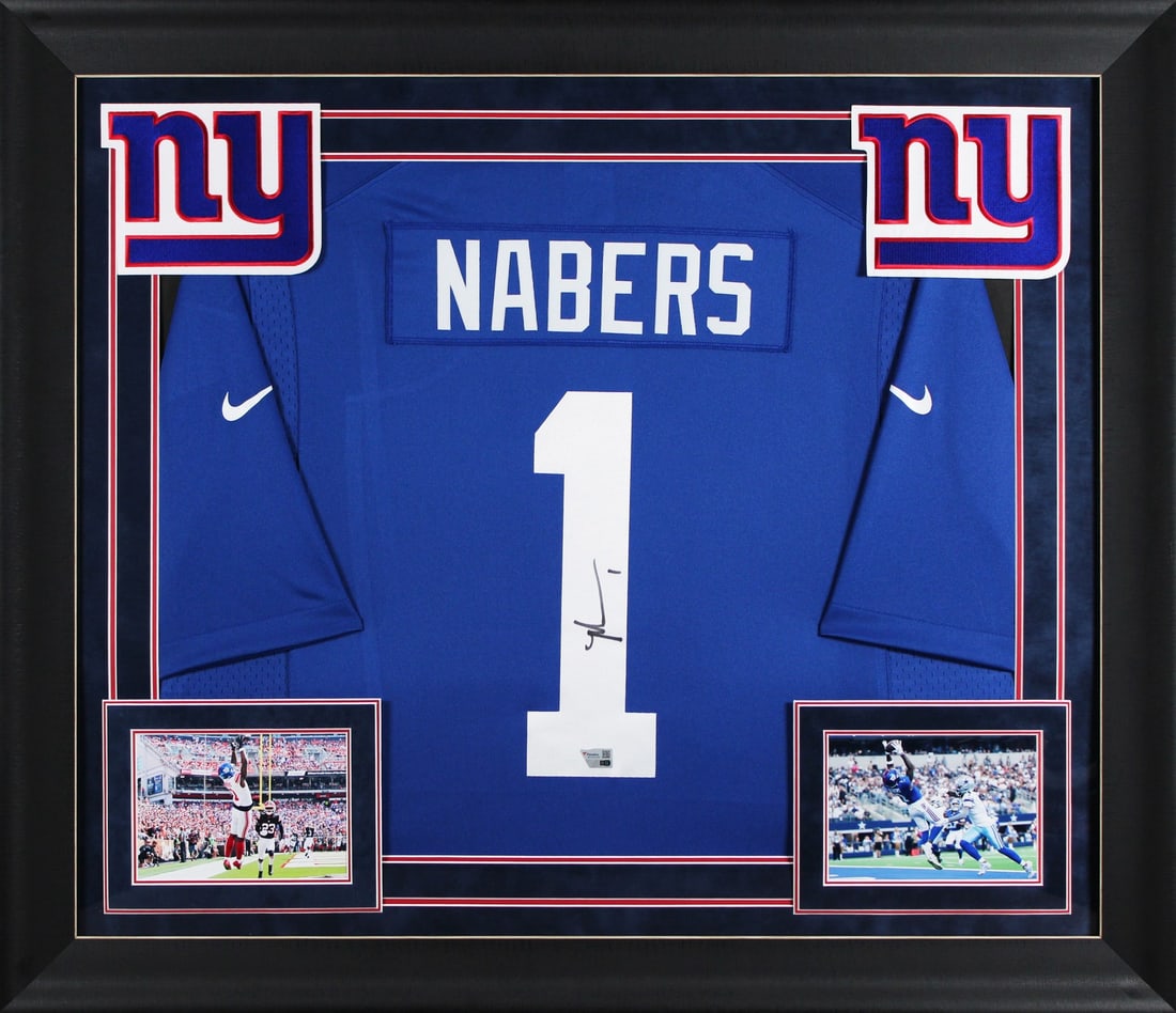 Malik Nabers Signed Blue Nike Limited Framed Jersey New York Giants (1 of 1)