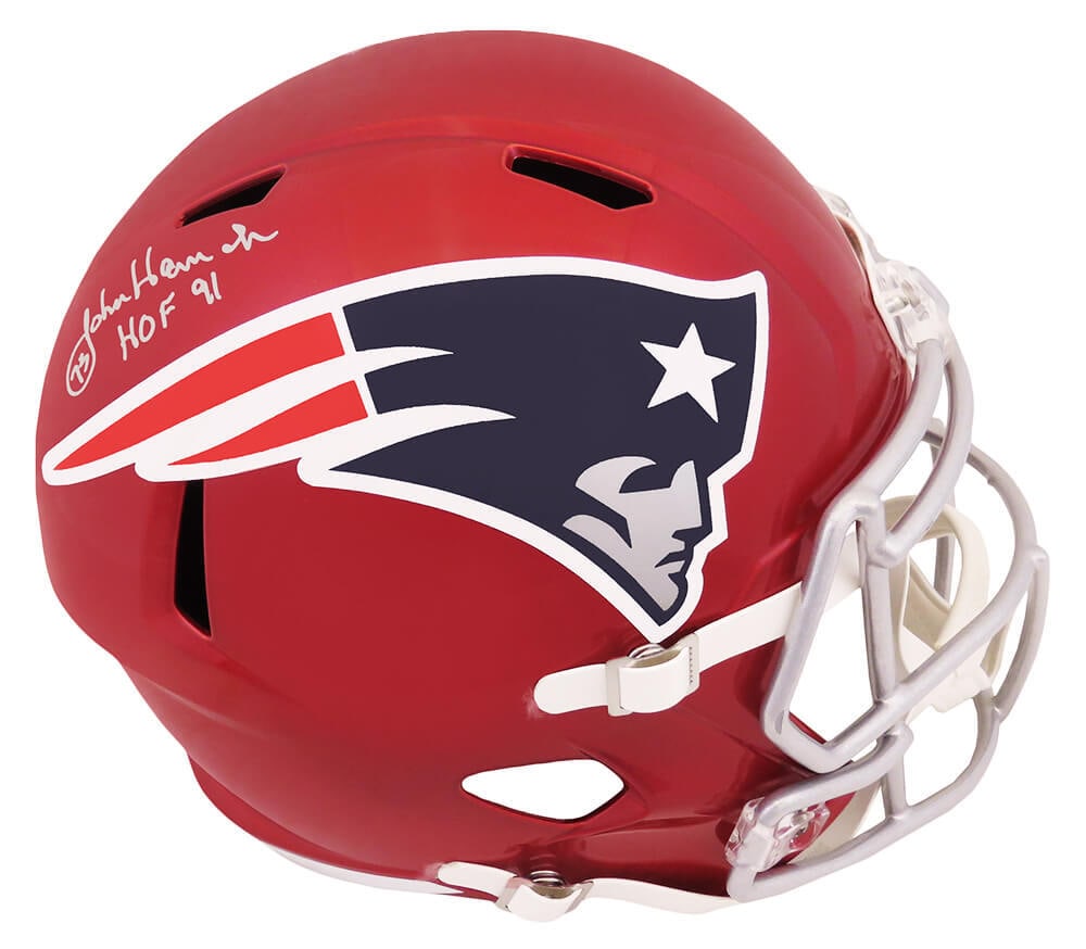 John Hannah Signed Patriots Flash Helmet with HOF 91 Inscription (1 of 1)