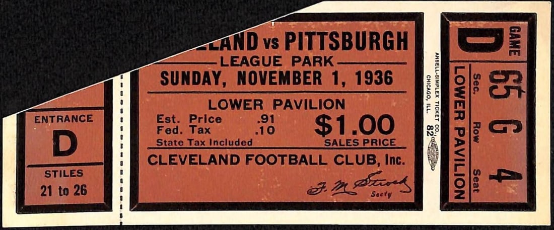 1936 Original Ticket Stub Cleveland Rams vs Pittsburgh Americans Vintage (1 of 2)