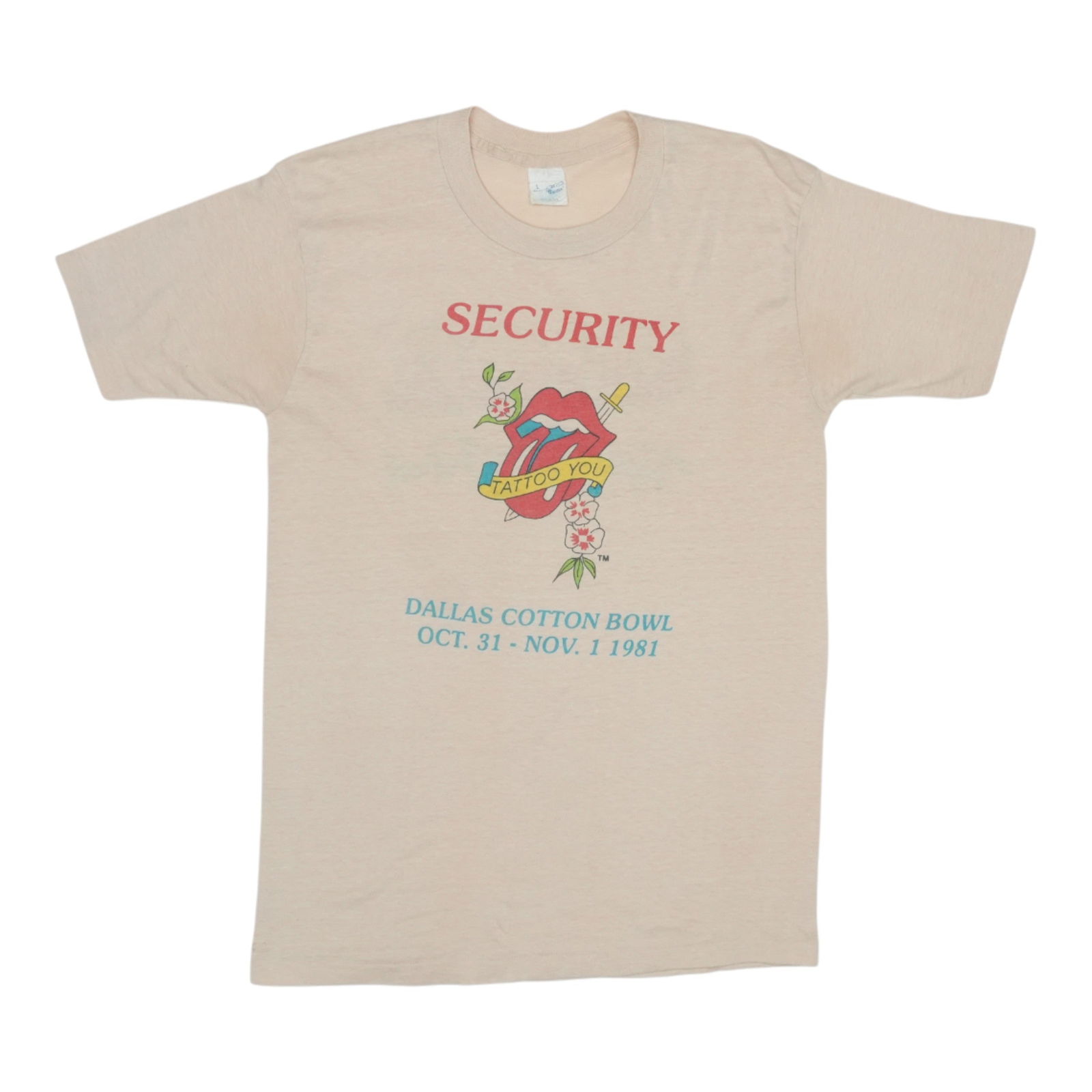 Vintage 1981 Security Shirt for Rolling Stones Dallas Concert: Vintage 1981 Security Shirt for Rolling Stones Dallas Concert This is an original vintage 1981 Rolling Stones Security Dallas Concert shirt, featuring front and back graphics. The shirt is made from a