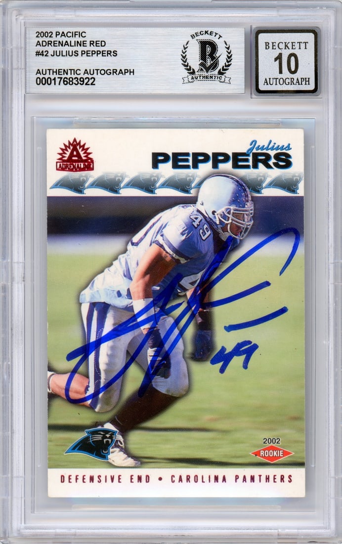 2002 Pacific Adrenaline Red #42 Julius Peppers Rookie Autograph BGS 10 (1 of 2)