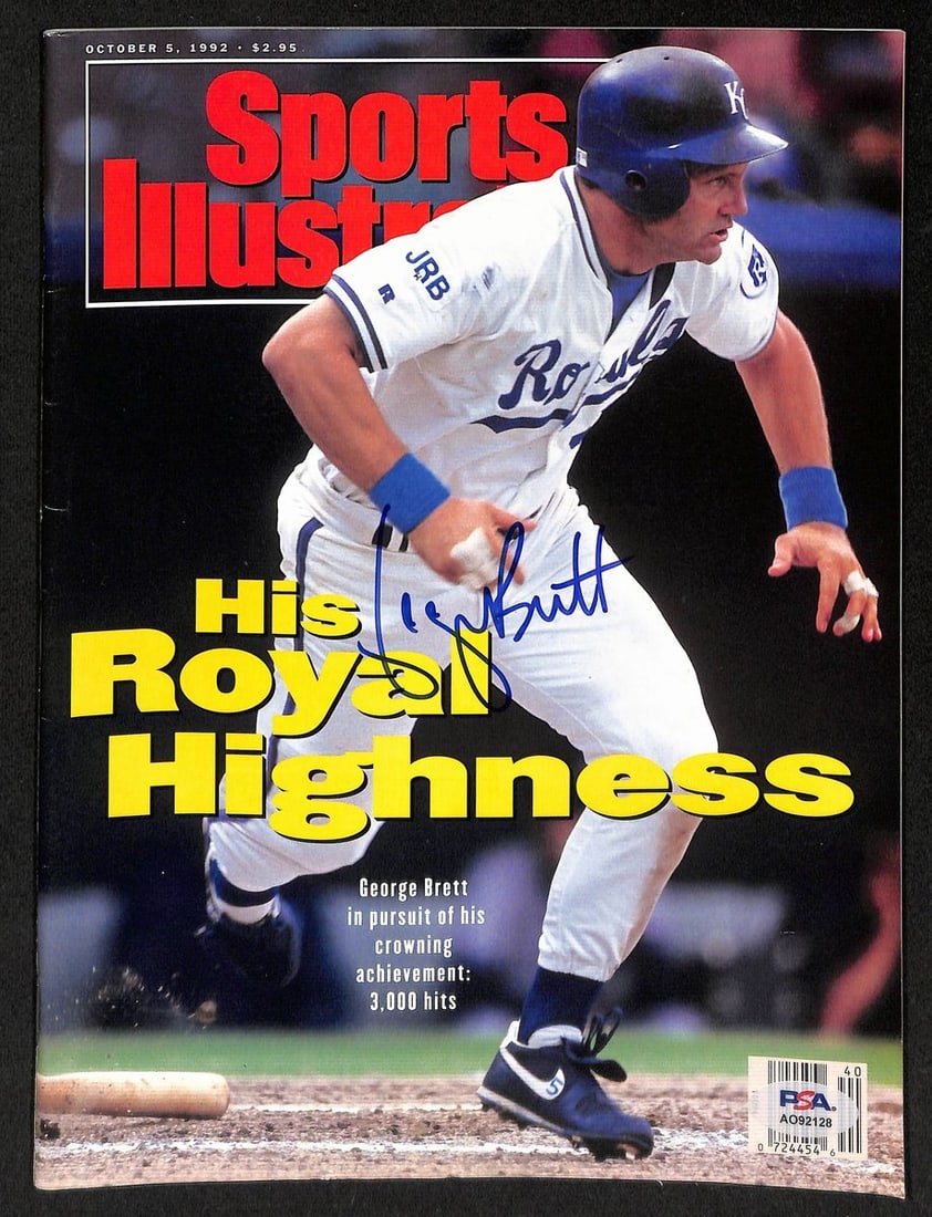 George Brett Signed Sports Illustrated Magazine 10/5/1992 PSA/DNA Authenticated: George Brett Signed Sports Illustrated Magazine 10/5/1992 PSA/DNA Authenticated This is an original, autographed Sports Illustrated magazine featuring George Brett, the Hall of Fame player for the Kan