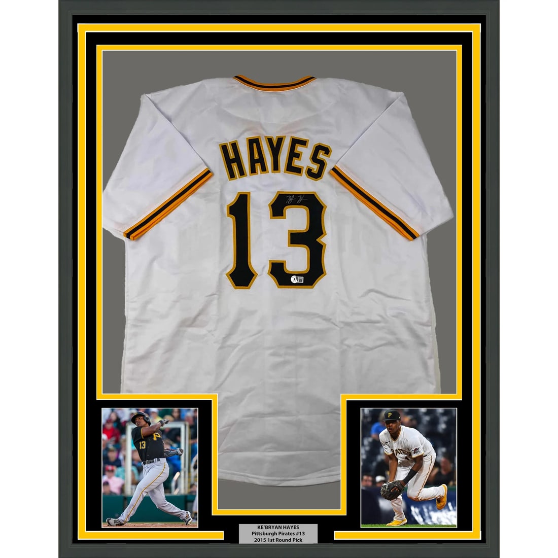 Framed Autographed Ke'Bryan Hayes Jersey 33x42 Pittsburgh Pirates BAS COA (1 of 2)