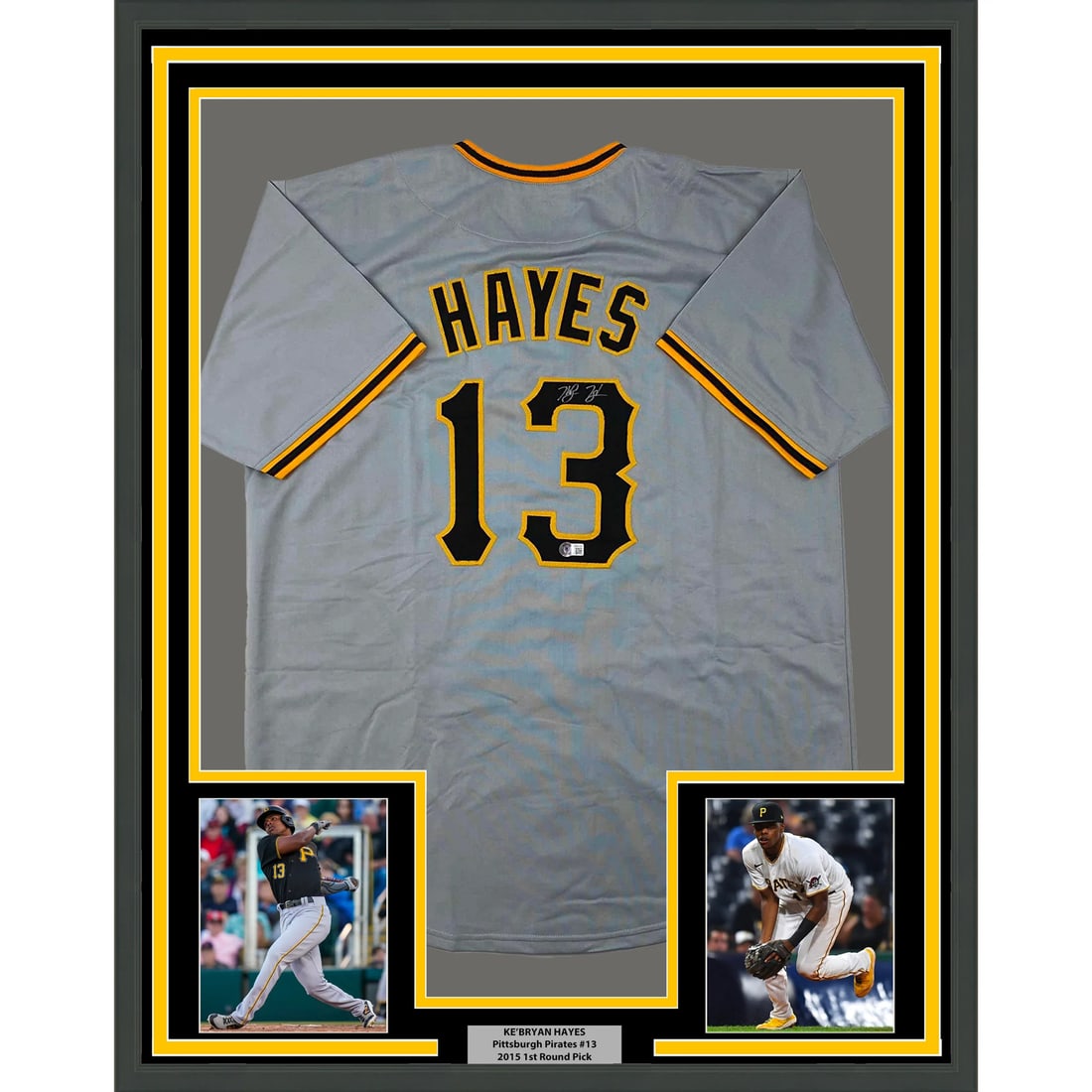 Framed Autographed Ke'Bryan Hayes Pittsburgh Pirates Jersey Gem Mint BAS COA (1 of 2)