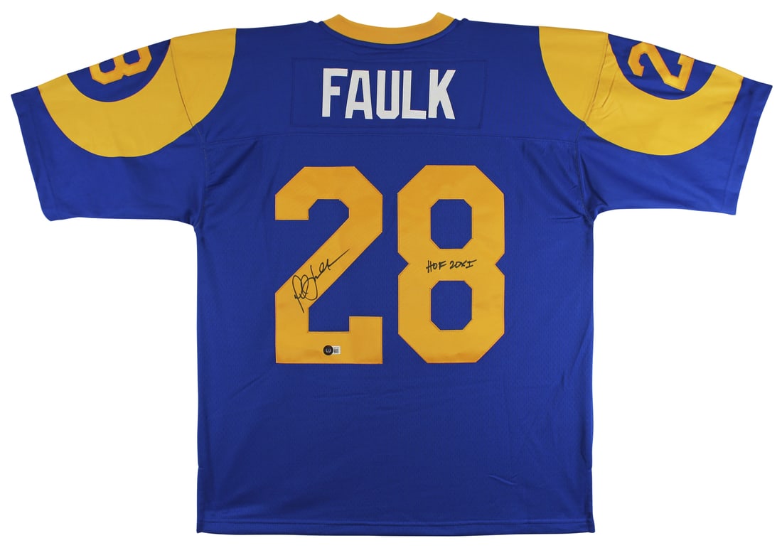 Marshall Faulk Signed Blue M&N Jersey HOF 20XI St. Louis Rams BAS Authenticated (1 of 5)