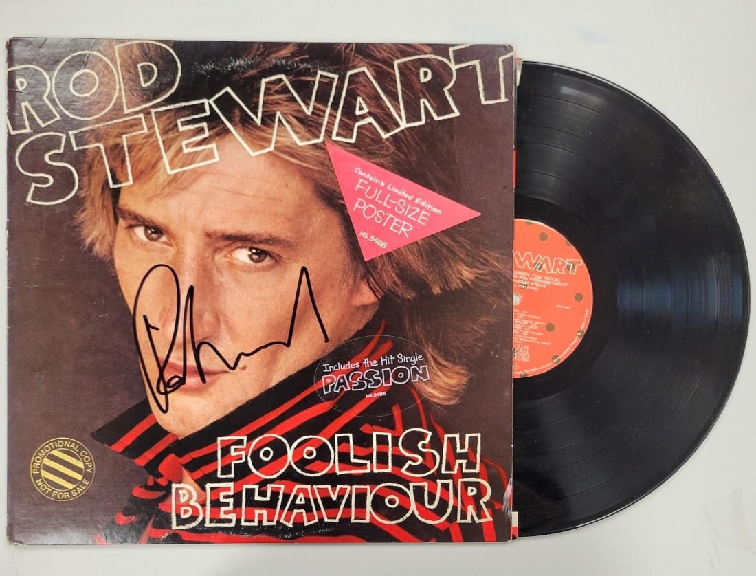 Autographed Foolish Behaviour Album Cover by Rod Stewart Beckett Authenticated (1 of 5)