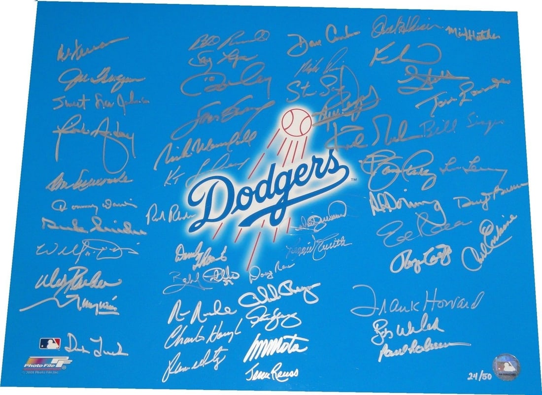 Los Angeles Dodgers 50th Anniversary Autographed 16x20 Photo Tom Lasorda Orel Hershiser Kirk Gibson (1 of 2)