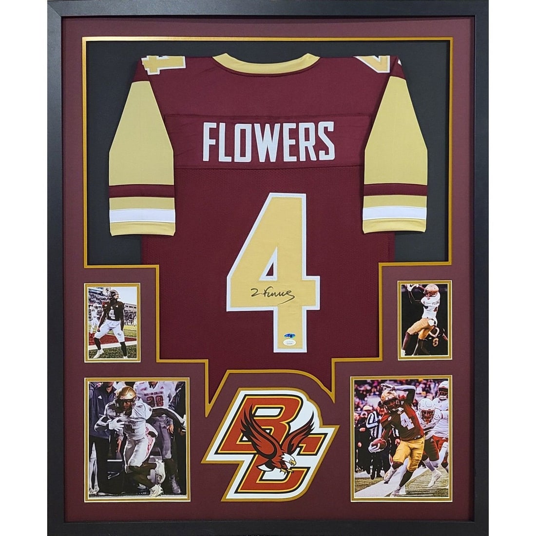 Zay Flowers Autographed Framed Jersey JSA Certified Boston College: Zay Flowers Autographed Framed Jersey JSA Certified Boston College This autographed Zay Flowers framed jersey is a stunning piece of memorabilia for any Boston College fan. Authenticated by JSA, a lea