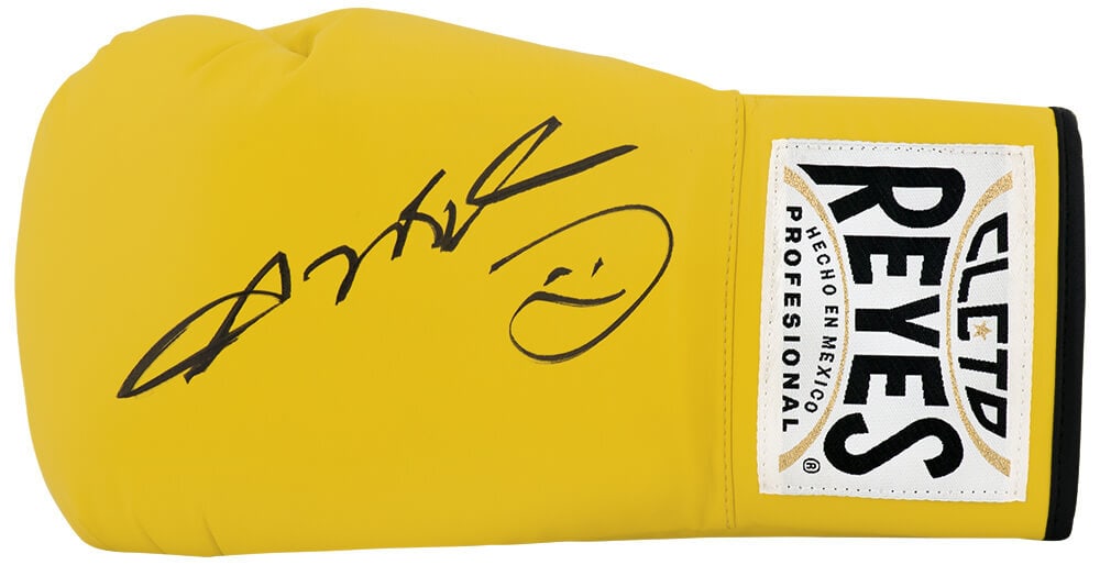 Sugar Ray Leonard Signed Cleto Reyes Boxing Glove with COA: Sugar Ray Leonard Signed Cleto Reyes Boxing Glove with COA This is a signed Cleto Reyes yellow boxing glove by the legendary boxer Sugar Ray Leonard. This original item is a must-have for boxing enthu