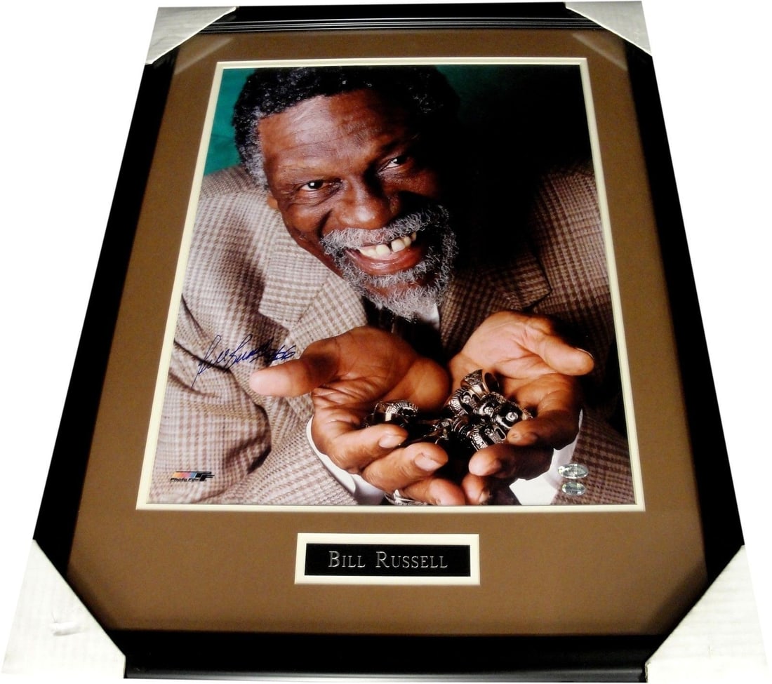 Bill Russell Hand Signed 16x20 Photo Custom Framed with 11 Championship Rings (1 of 4)
