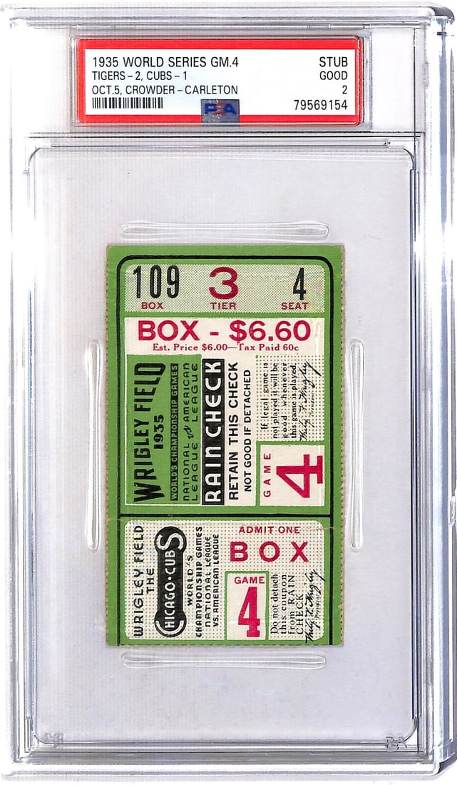 1935 World Series Game 4 Ticket Tigers vs Cubs PSA 2 Original (1 of 3)