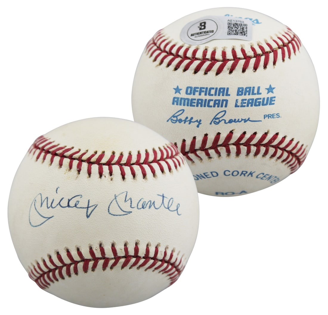 Mickey Mantle Signed Bobby Brown Baseball New York Yankees BAS Authenticated (1 of 8)