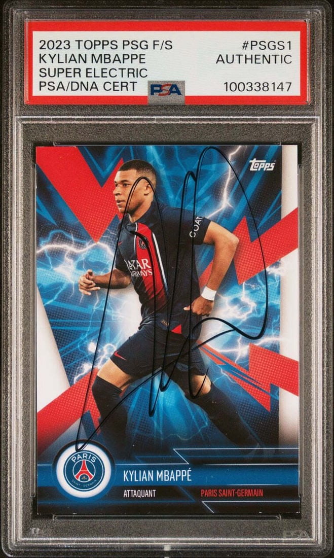 Kylian Mbappe Signed 2023-24 Topps PSG Super Electric Card PSA Authenticated (1 of 2)