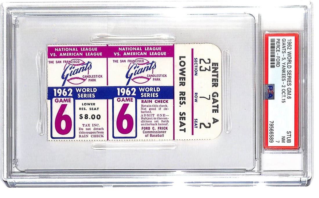 1962 World Series Game 6 Ticket Yankees vs Giants Maris HR PSA 7 (1 of 3)