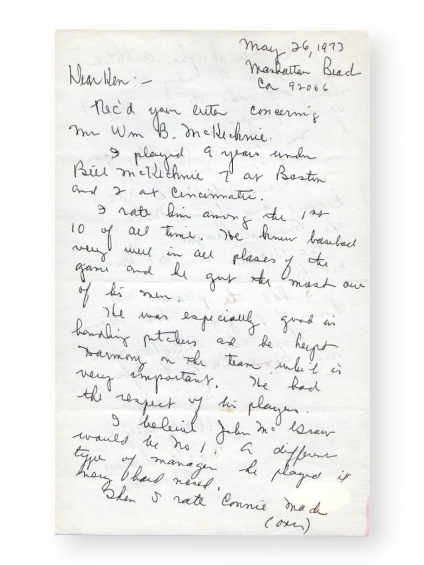 Wally Berger Signed Handwritten Letter Braves 1973 JSA Authenticated (1 of 3)