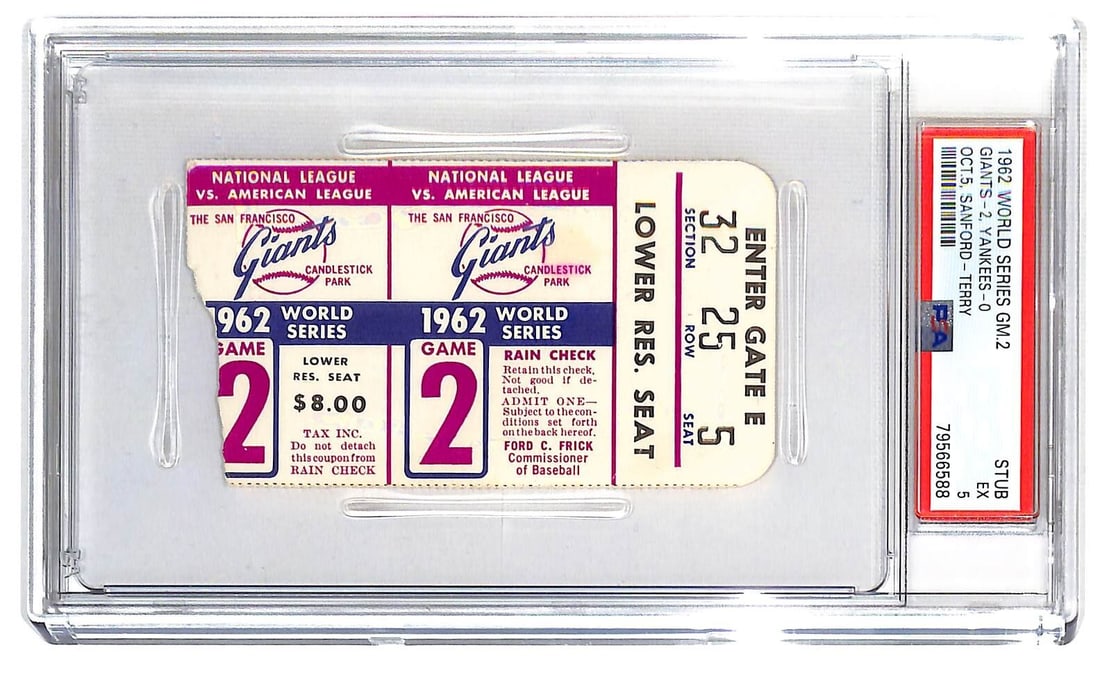 1962 World Series Game 2 Ticket Yankees vs Giants PSA 5 Original (1 of 3)