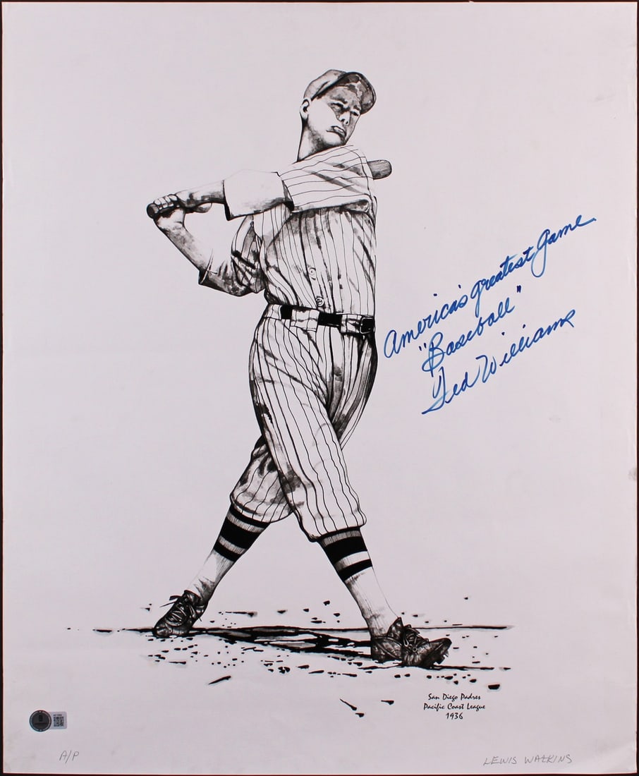 Ted Williams Signed Lithograph America's Greatest Game 17.5x22 Beckett COA Boston Red Sox (1 of 5)