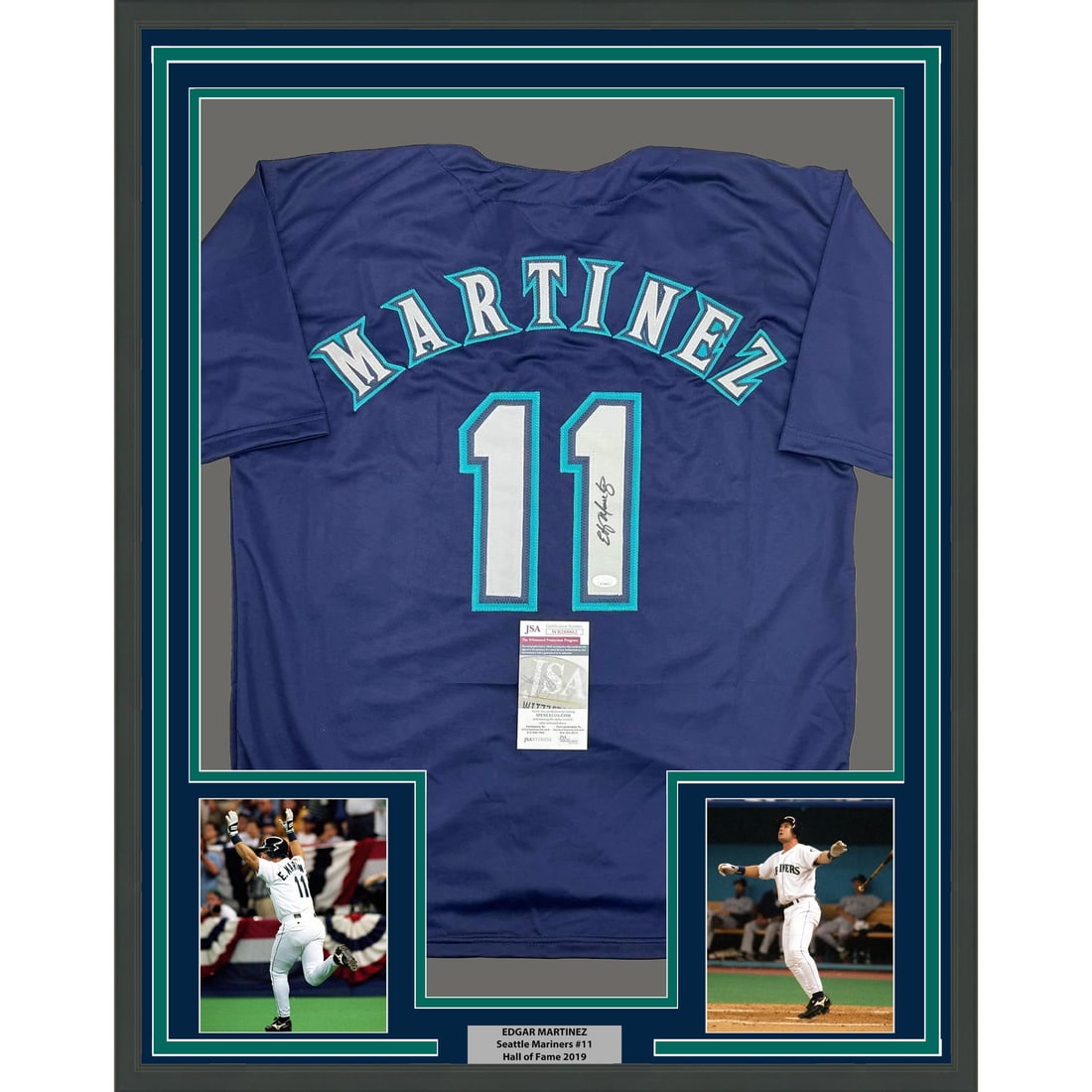 Framed Edgar Martinez Signed Jersey Seattle Mariners JSA COA 35x39 (1 of 2)