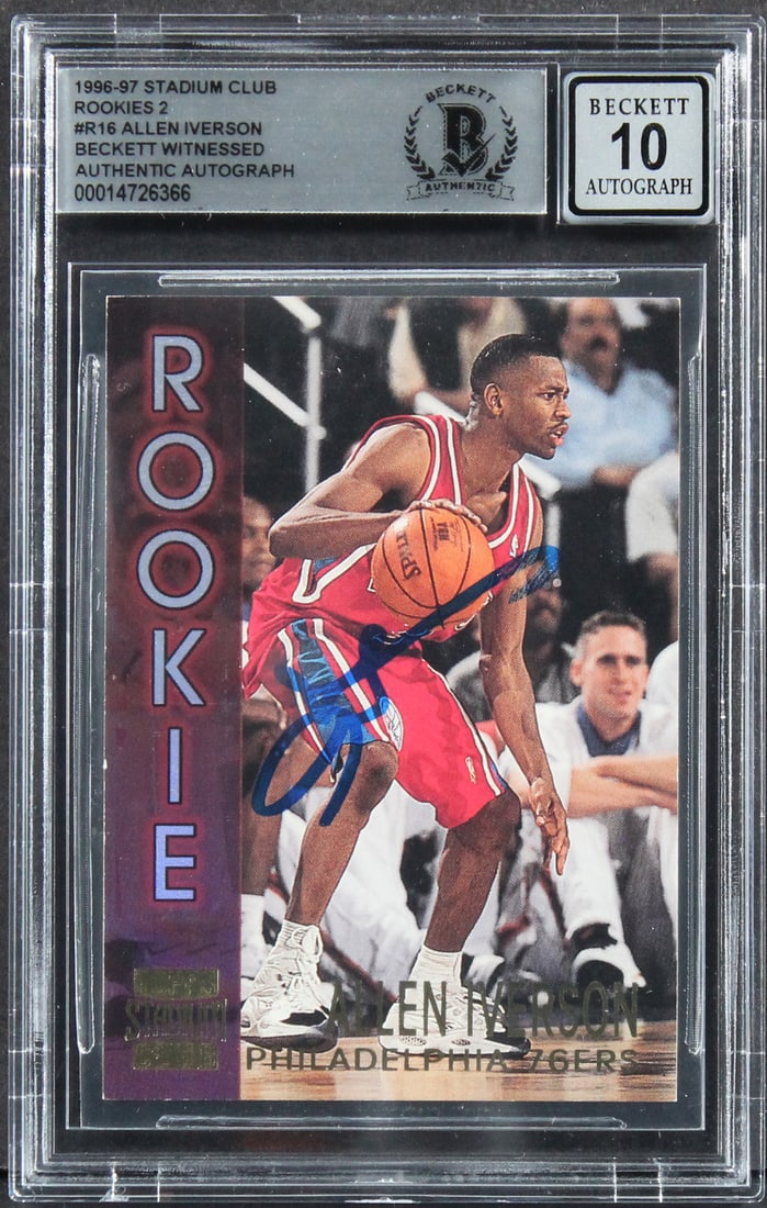 Allen Iverson Signed 1996 Stadium Club Rookies 2 R16 Gem Mint 10 Beckett Authenticated (1 of 2)