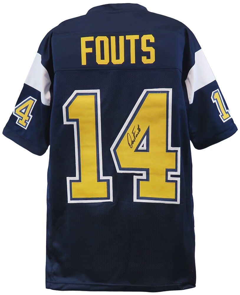 Dan Fouts Signed Los Angeles Chargers Throwback Football Jersey with COA: Dan Fouts Signed Los Angeles Chargers Throwback Football Jersey with COA This is a Dan Fouts signed dark navy throwback custom football jersey from the Los Angeles Chargers. The jersey is made in size