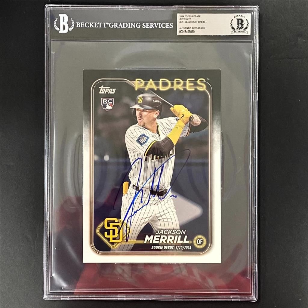 Jackson Merrill 2024 Topps Update Rookie 5x7 Oversize Autographed Card Beckett Authenticated (1 of 4)