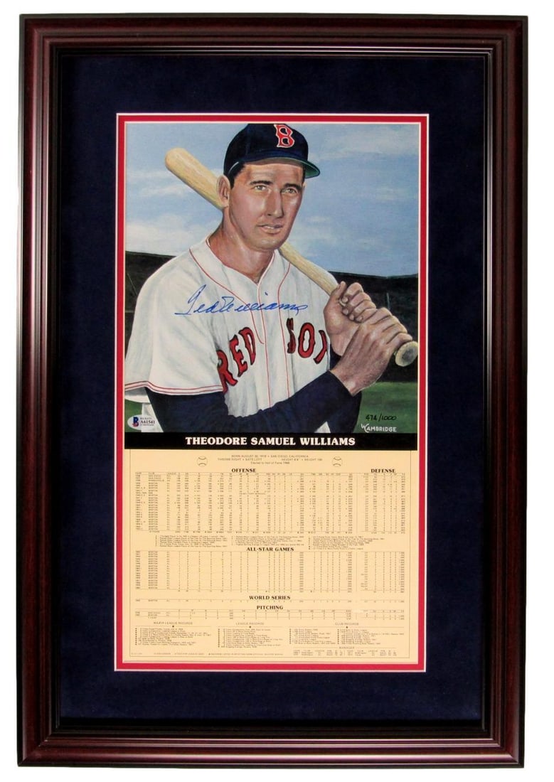 Ted Williams Signed 12x18 Lithograph Framed BAS Beckett Authenticated (1 of 4)