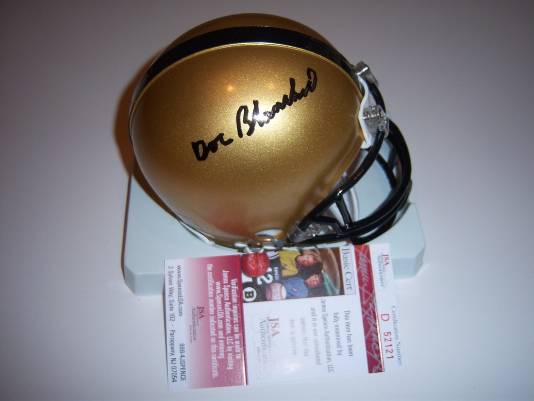 Doc Blanchard Army Black Knights Signed Mini Helmet JSA COA: Doc Blanchard Army Black Knights Signed Mini Helmet JSA COA This is an authentic mini helmet signed by Doc Blanchard, a notable player from the Army Black Knights. The helmet is a quality collectible