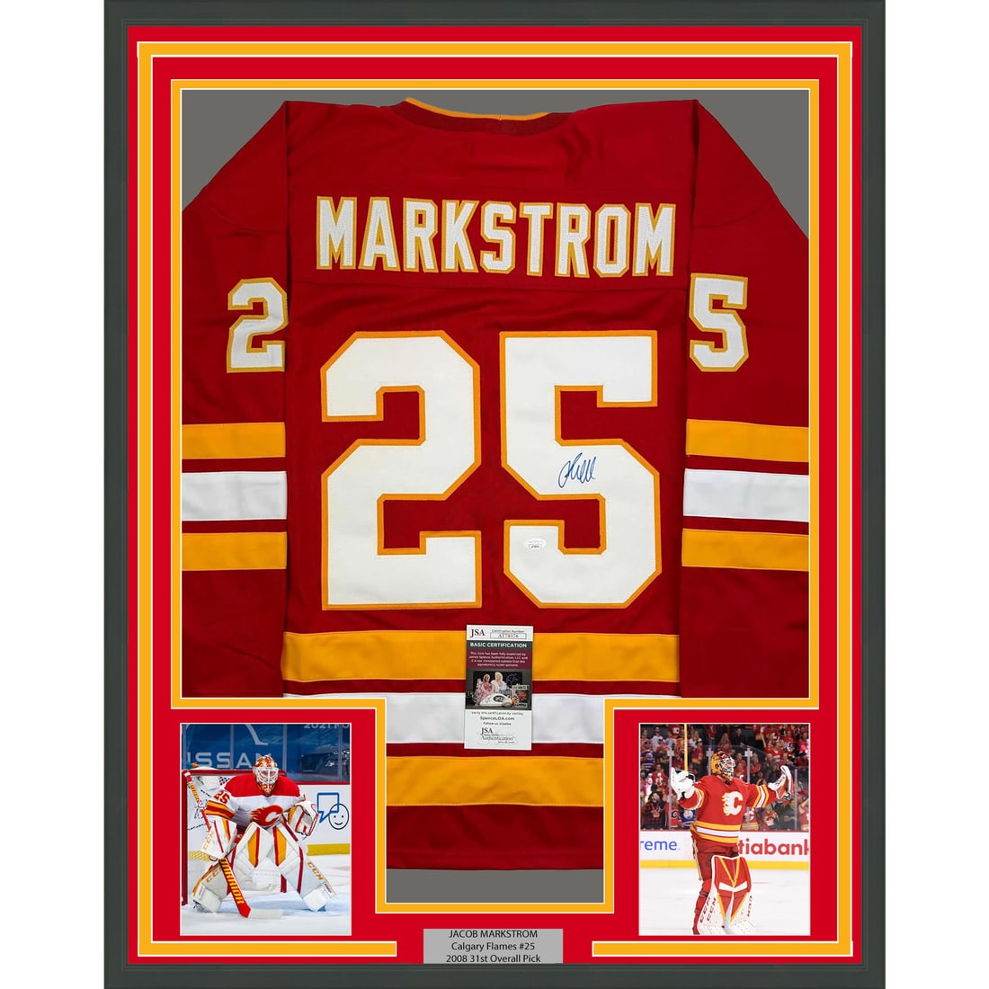 Framed Signed Jacob Markstrom Calgary Flames Jersey JSA COA 35x39 (1 of 2)