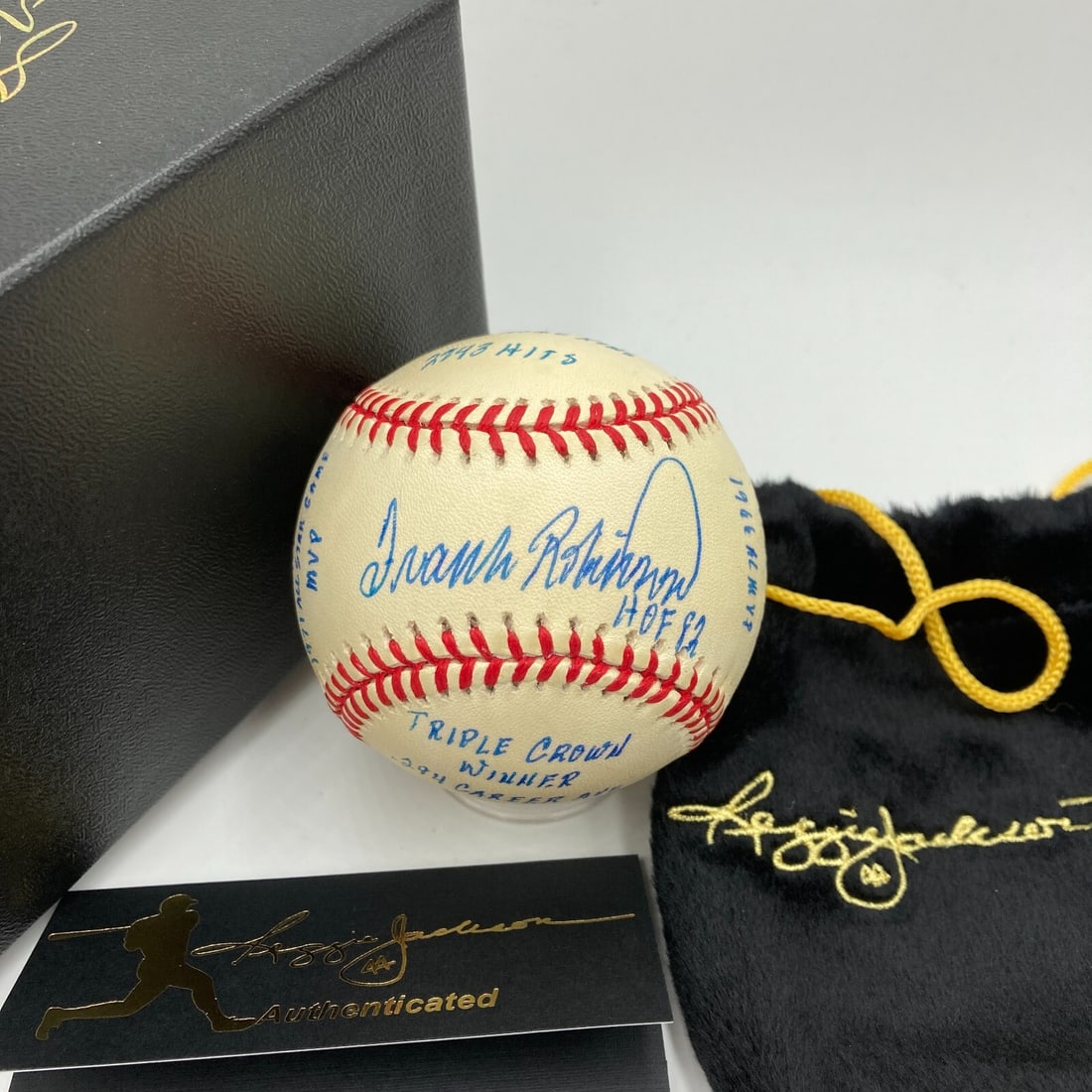 Frank Robinson Signed Career Stat Baseball with Reggie Jackson COA (1 of 12)