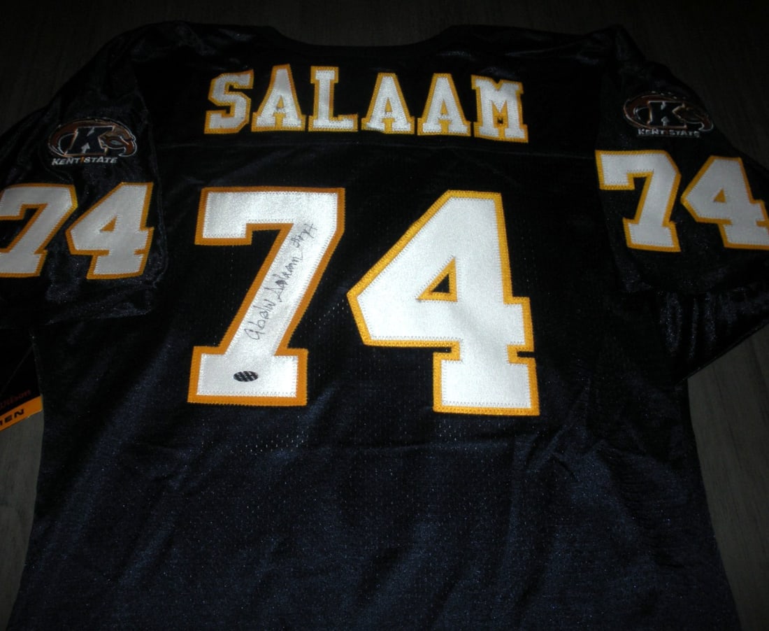 Abdul Salaam Kent State Authentic Signed Wilson Jersey: Abdul Salaam Kent State Authentic Signed Wilson Jersey This official licensed Wilson jersey, signed by Abdul Salaam, is a rare collectible for any NFL fan. It represents the Kent State heritage and sh