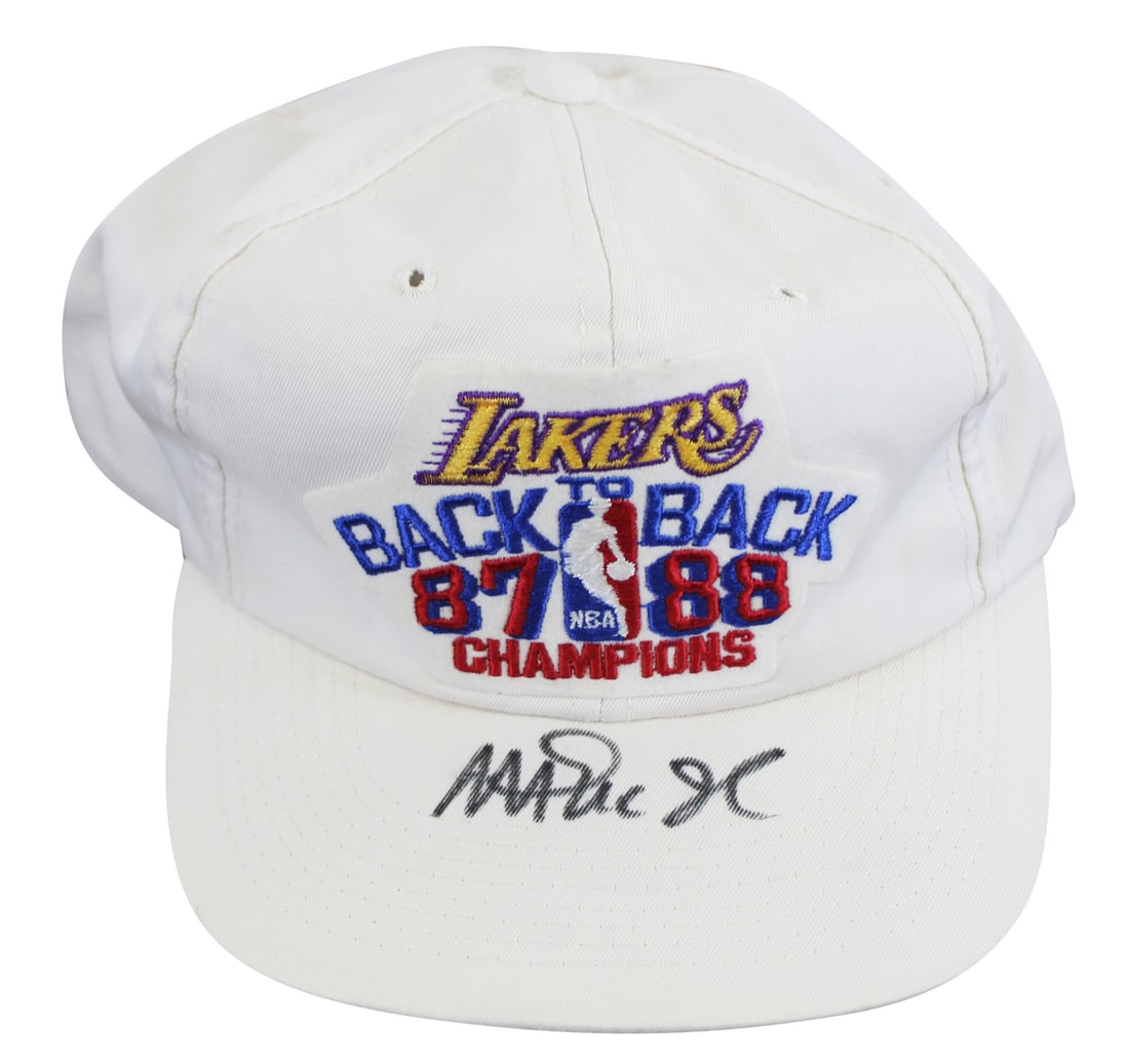 Magic Johnson Signed 1987-1988 Lakers Champions Hat BAS Witnessed (1 of 7)