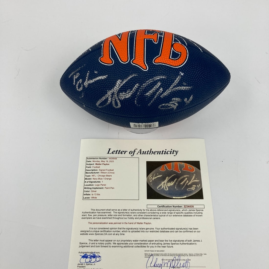 Walter Payton #34 Signed Chicago Bears Football with JSA COA (1 of 7)