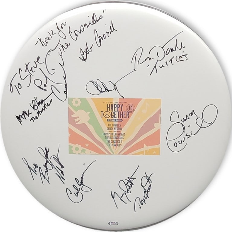 Happy Together Tour 2019 Signed 22" Drumhead The Turtles Chuck Negron PSA/DNA (1 of 5)