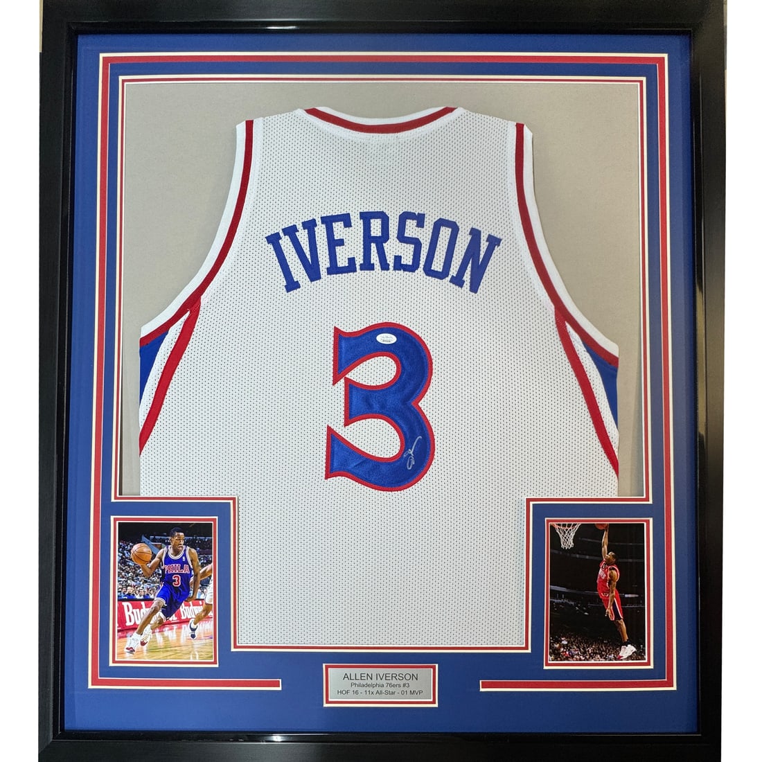 Allen Iverson Signed White 76ers Jersey Framed 35x39 JSA Authenticated (1 of 2)